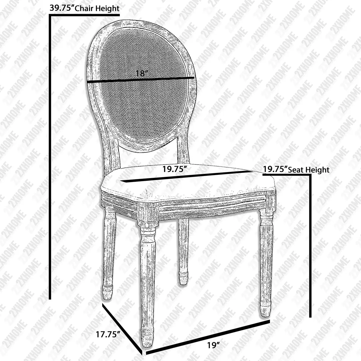2xhome French Country Dining Chair | Upholstered Linen Fabric | Rustic Wooden Frame, Natural, Single - view 2