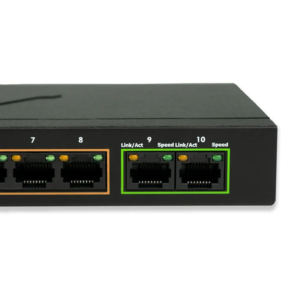 BV-Tech 8-Port PoE+ Gigabit Switch with 2 Gigabit Uplinks, 96W Total Power, NDAA Compliant, 802.3af/at, 30W per Port | High Power, NDAA Compliant - view 4
