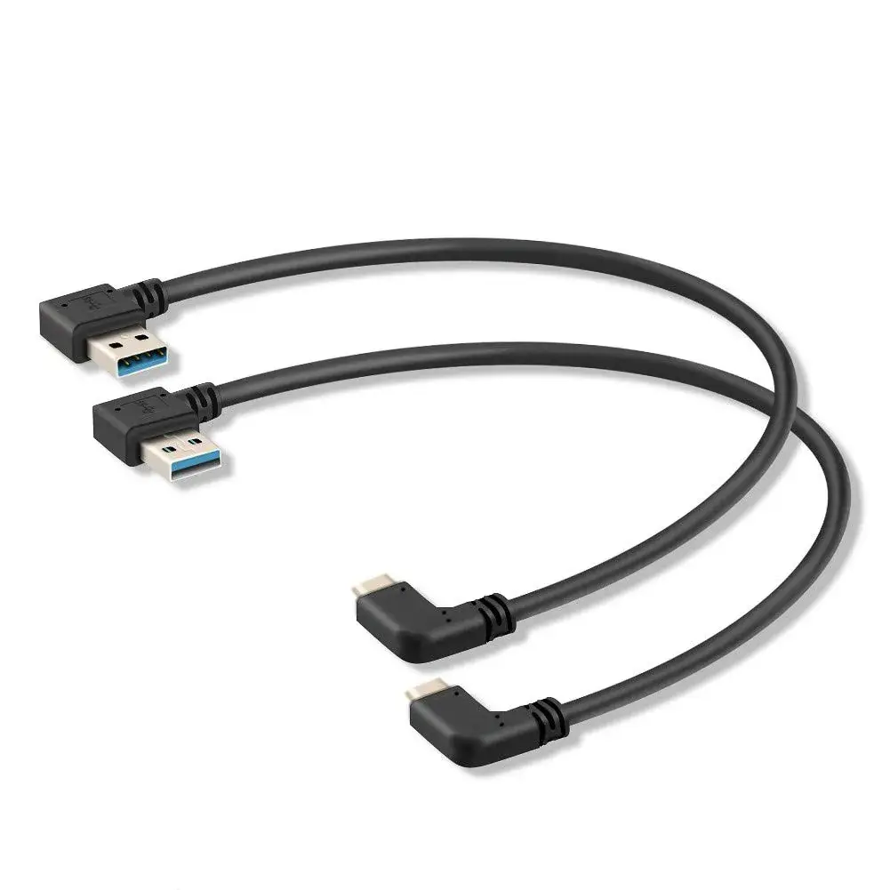 Oxsubor USB C 90 Degree Right Angle Cable 25cm (9.8in) | USB 3.0 Type A Male to Type C Male Extension (2-Pack, Black) - main product image