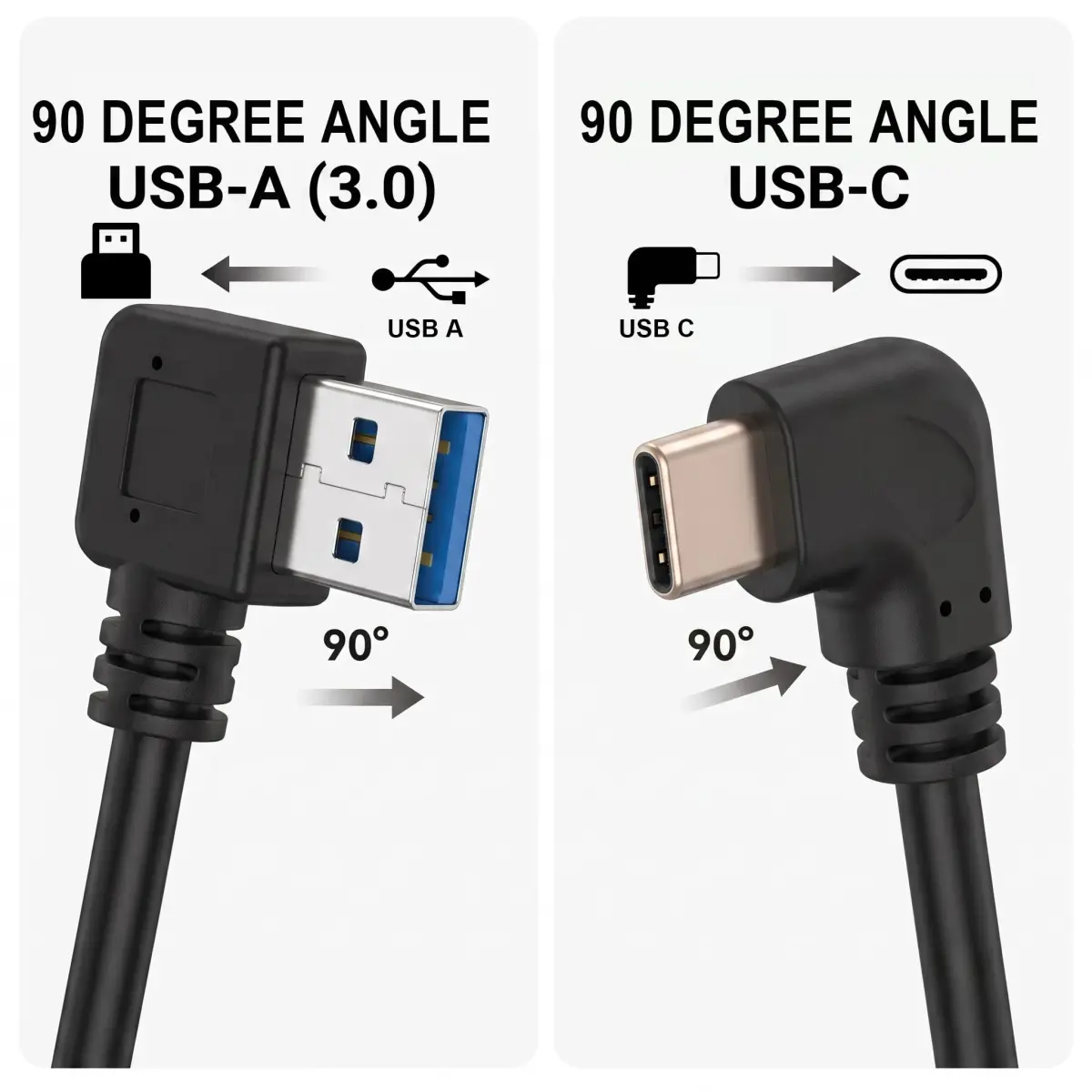 Oxsubor USB C 90 Degree Right Angle Cable 25cm (9.8in) | USB 3.0 Type A Male to Type C Male Extension (2-Pack, Black) - view 3
