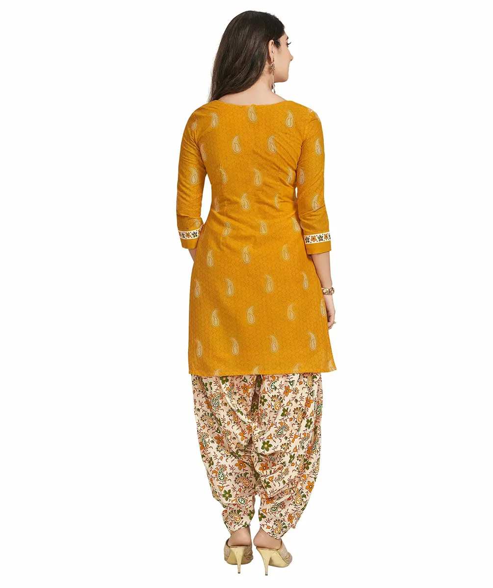 Miraan Women's Cotton Printed Salwar Suit Set - Yellow, Large (36 cm / 14.2 in) - view 2