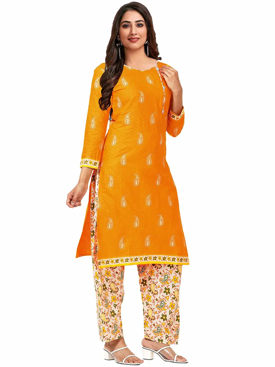 Miraan Women's Cotton Printed Salwar Suit Set - Yellow, Large (36 cm / 14.2 in) - view 3