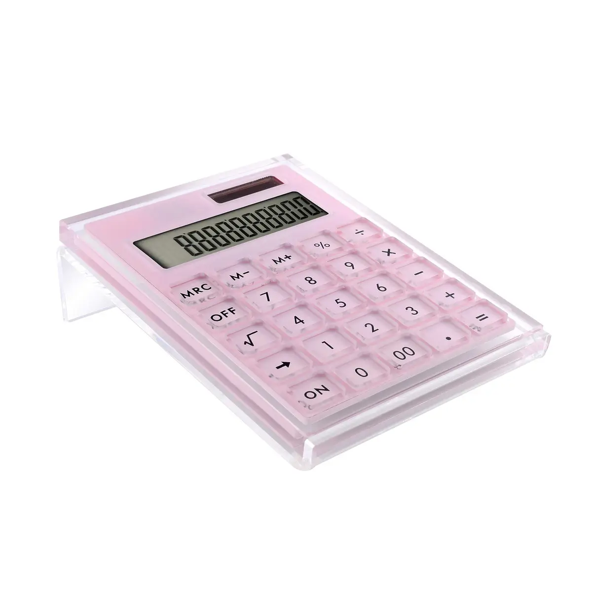 EXPUTRAN Acrylic Calculator with Stand, Pink | 12-Digit LCD Display, Solar & Battery Powered - main product image