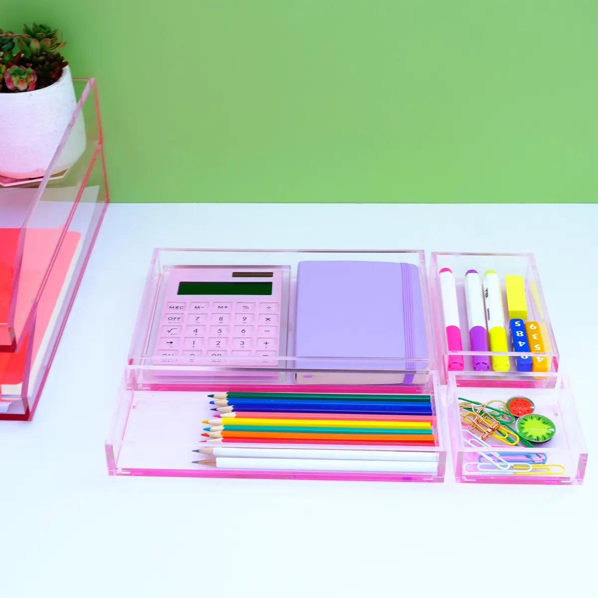 EXPUTRAN Acrylic Calculator with Stand, Pink | 12-Digit LCD Display, Solar & Battery Powered - view 5