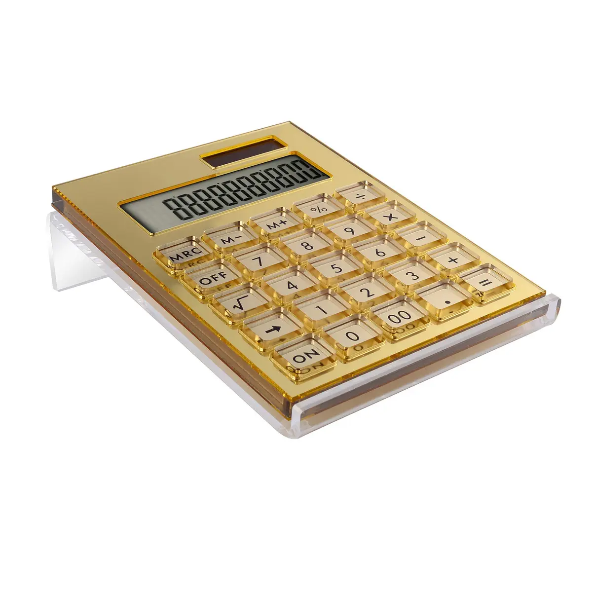 EXPUTRAN Acrylic Calculator with Stand, 12-Digit LCD Display, Solar & Battery Powered | Modern Gold Design - main product image