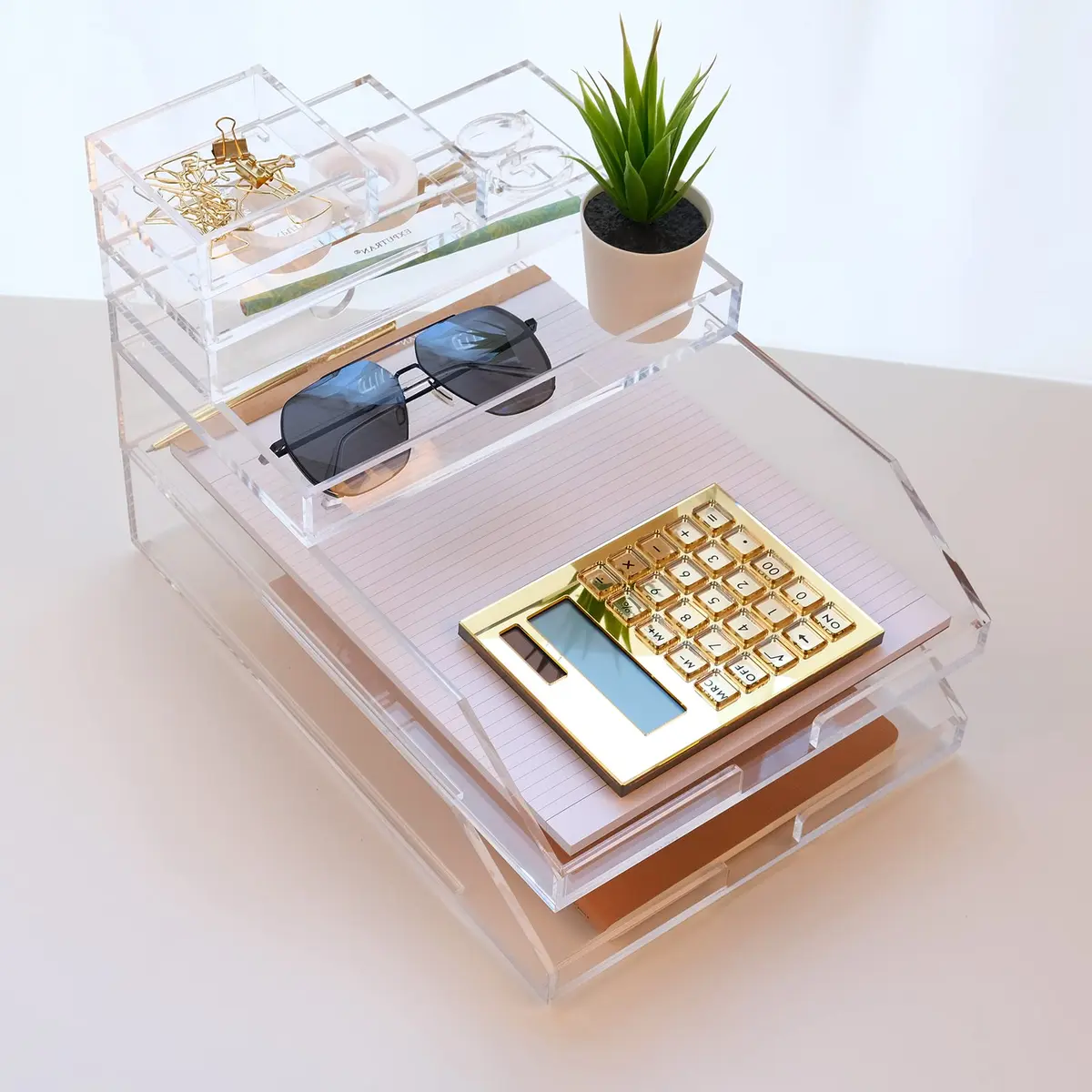 EXPUTRAN Acrylic Calculator with Stand, 12-Digit LCD Display, Solar & Battery Powered | Modern Gold Design - view 5