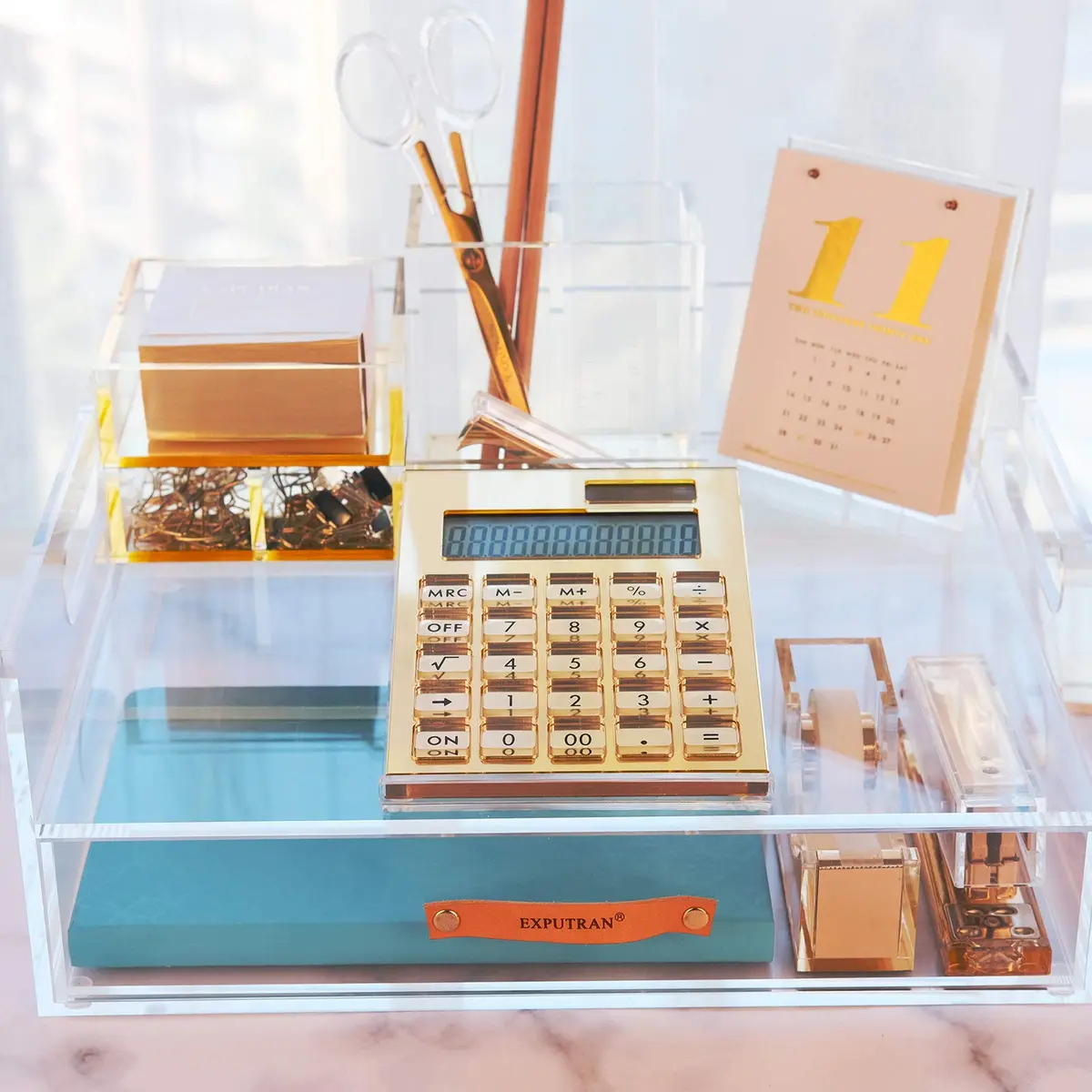 EXPUTRAN Acrylic Calculator with Stand, 12-Digit LCD Display, Solar & Battery Powered | Modern Gold Design - view 6