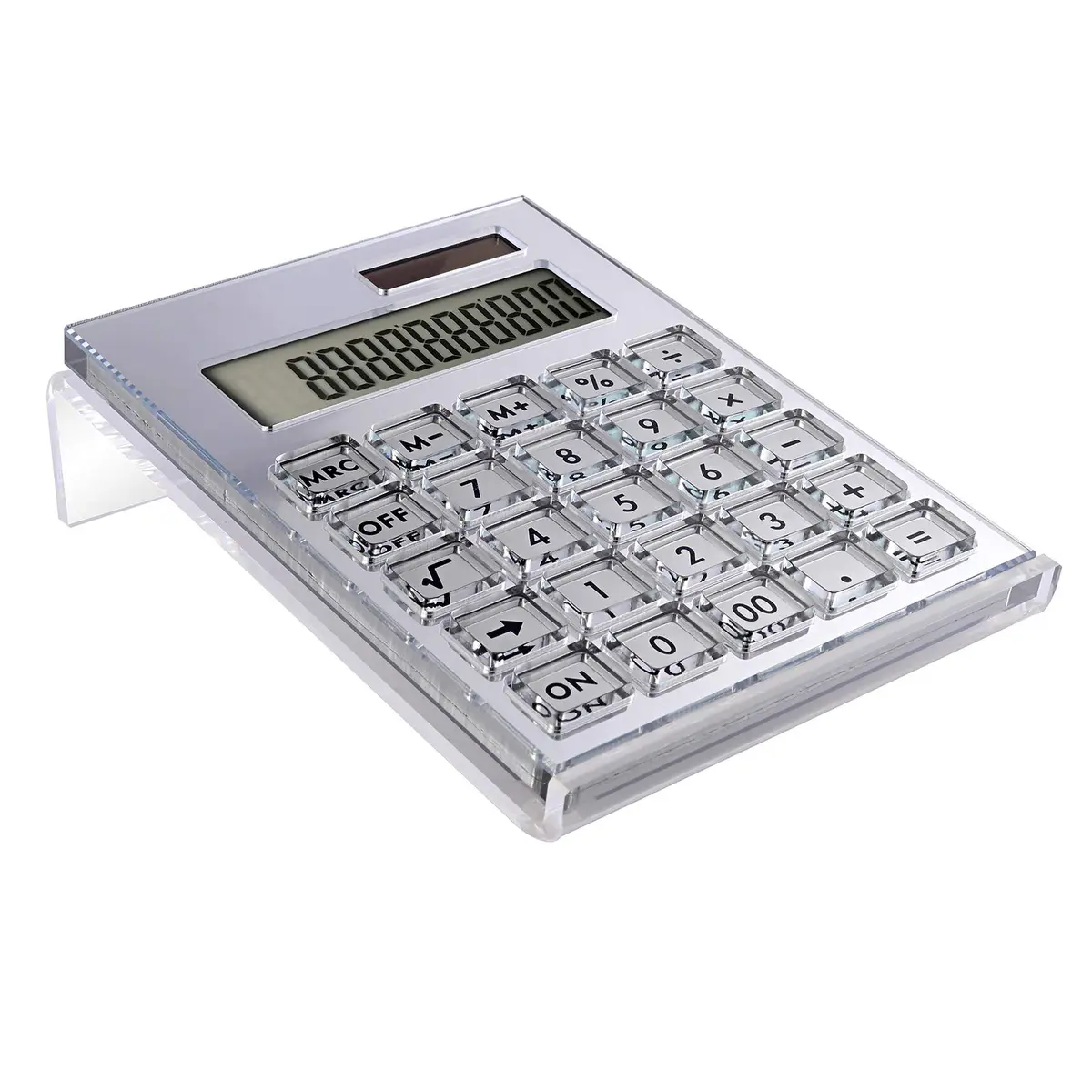 EXPUTRAN Acrylic Calculator with Stand, 12-Digit LCD, Dual Power | Home Office Desktop Accessories (Silver, 15cm x 11cm) - main product image