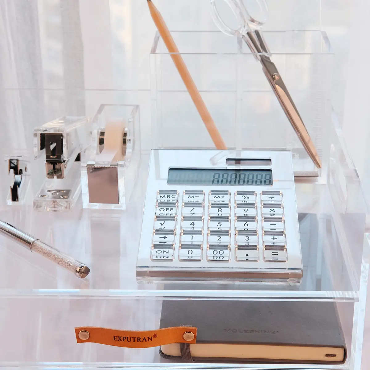 EXPUTRAN Acrylic Calculator with Stand, 12-Digit LCD, Dual Power | Home Office Desktop Accessories (Silver, 15cm x 11cm) - view 2