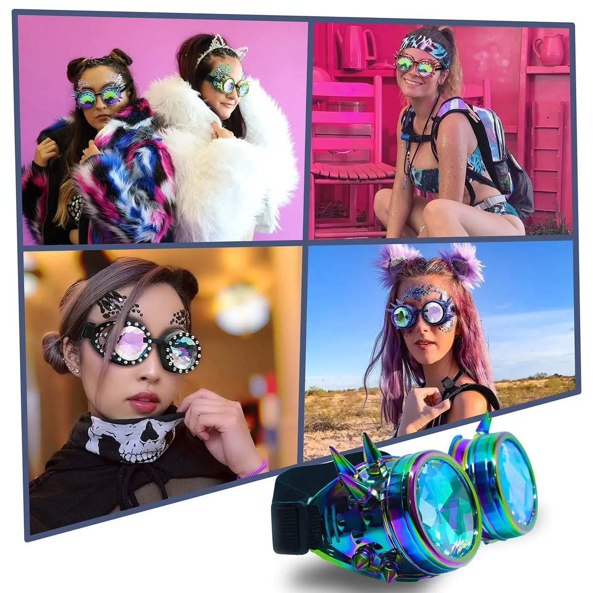 SoJourner Bags Steampunk Goggles - Trippy Rave Glasses for Cosplay & Festival | Rainbow Prism Effect (70-120 chars) - view 5