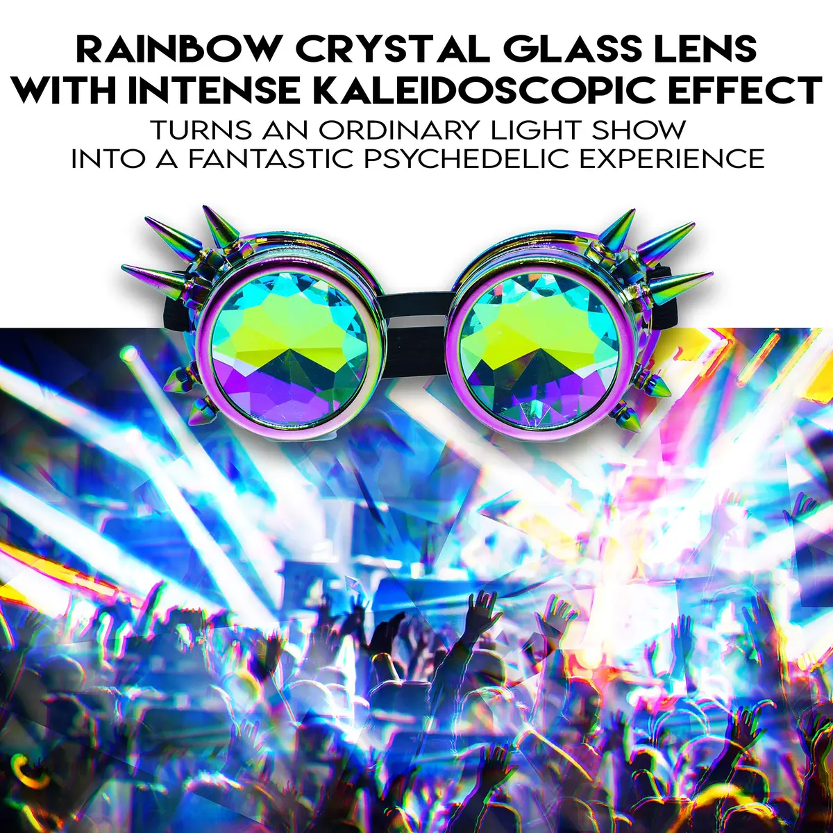 SoJourner Bags Steampunk Goggles - Trippy Rave Glasses for Cosplay & Festival | Rainbow Prism Effect (70-120 chars) - view 6