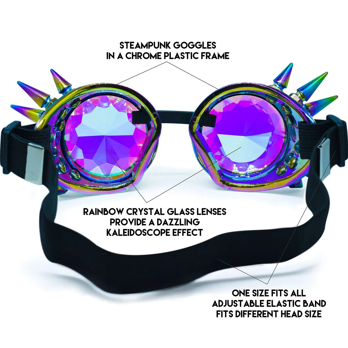SoJourner Bags Steampunk Goggles - Trippy Rave Glasses for Cosplay & Festival | Rainbow Prism Effect (70-120 chars) - view 3