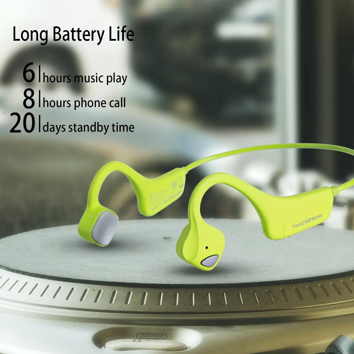 YouthWhisper Bone Conduction Headphones Bluetooth, Open-Ear Wireless Headset with Mic, Sweat-Resistant Earbuds for Running (Green) - view 3