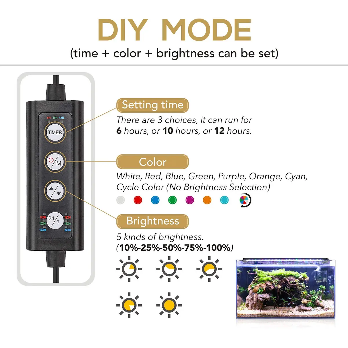 hygger 18W Aquarium LED Light with Adjustable Timer & 7 Colors | 24/7 Sunrise-Daylight-Moonlight Mode - view 4