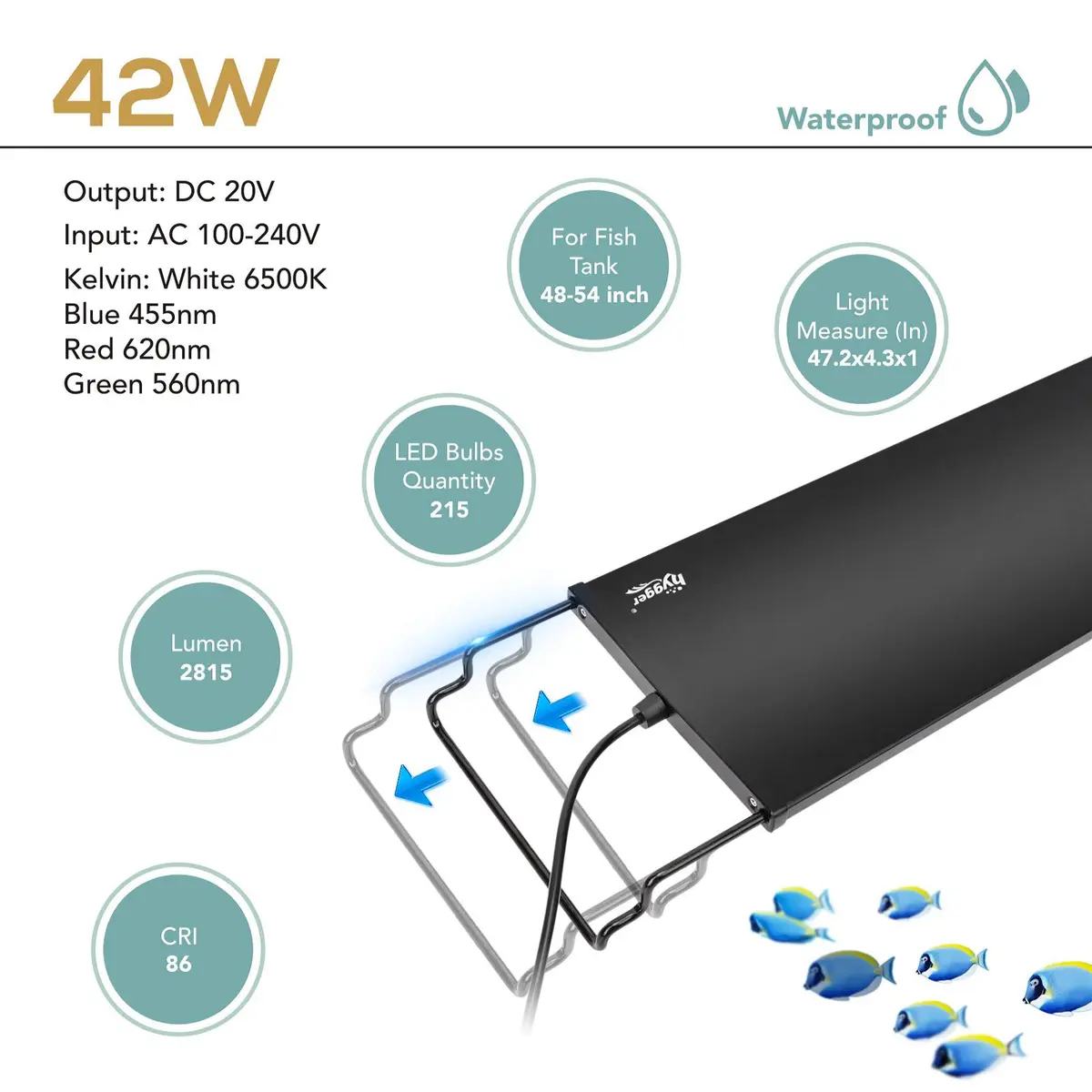 hygger 42W 24/7 Aquarium LED Light | Sunrise-Daylight-Moonlight & DIY Modes, Timer, Extendable Bracket - view 6