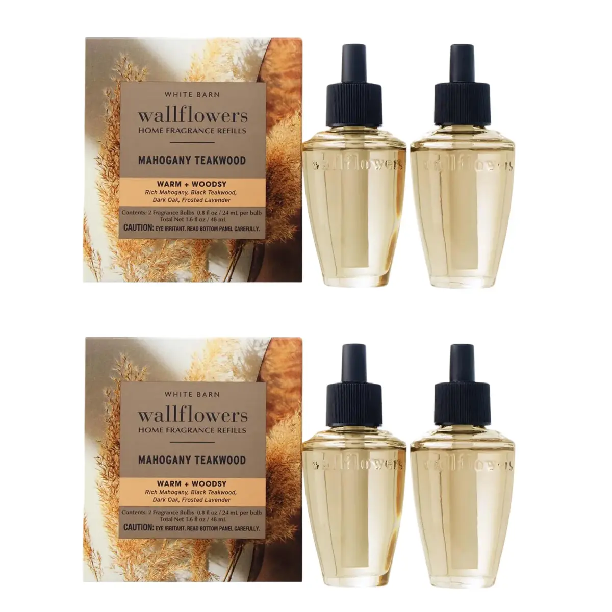 Bath & Body Works Wallflowers Refills Mahogany Teakwood Scent 3.2 Fl Oz (4 Pack) | Long-Lasting Home Fragrance - main product image