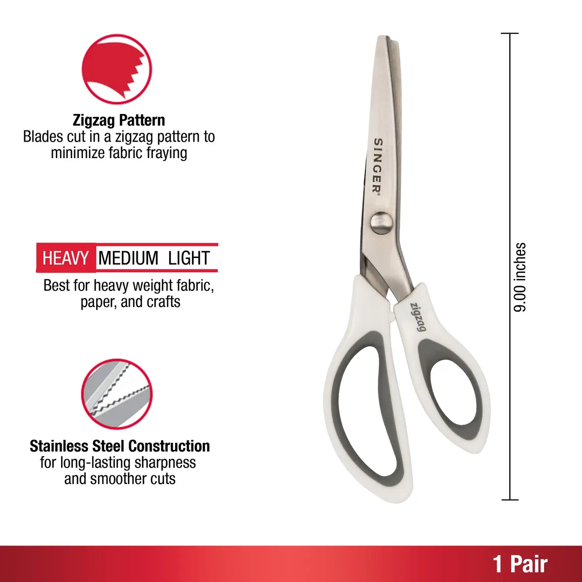 SINGER 9" Pinking Shears Stainless Steel Zigzag Edge | Precision Fabric Cutting Tool - view 3