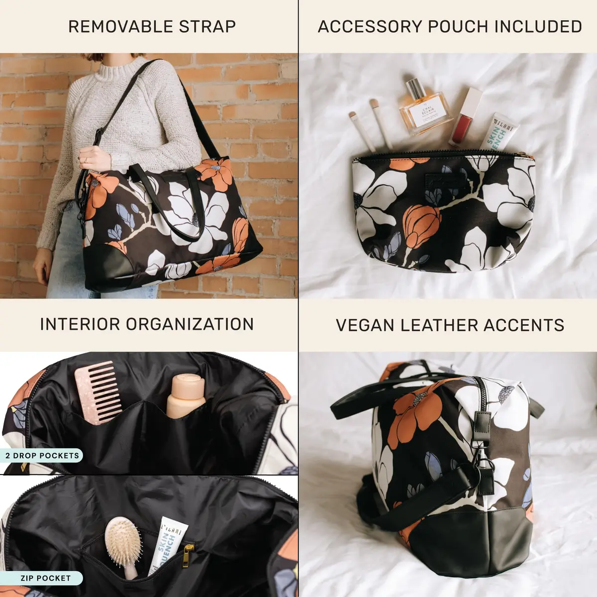 Jadyn Luna Women's Weekender Bag and Travel Duffel 37L | Durable Polyester, Vegan Leather Accents - view 4