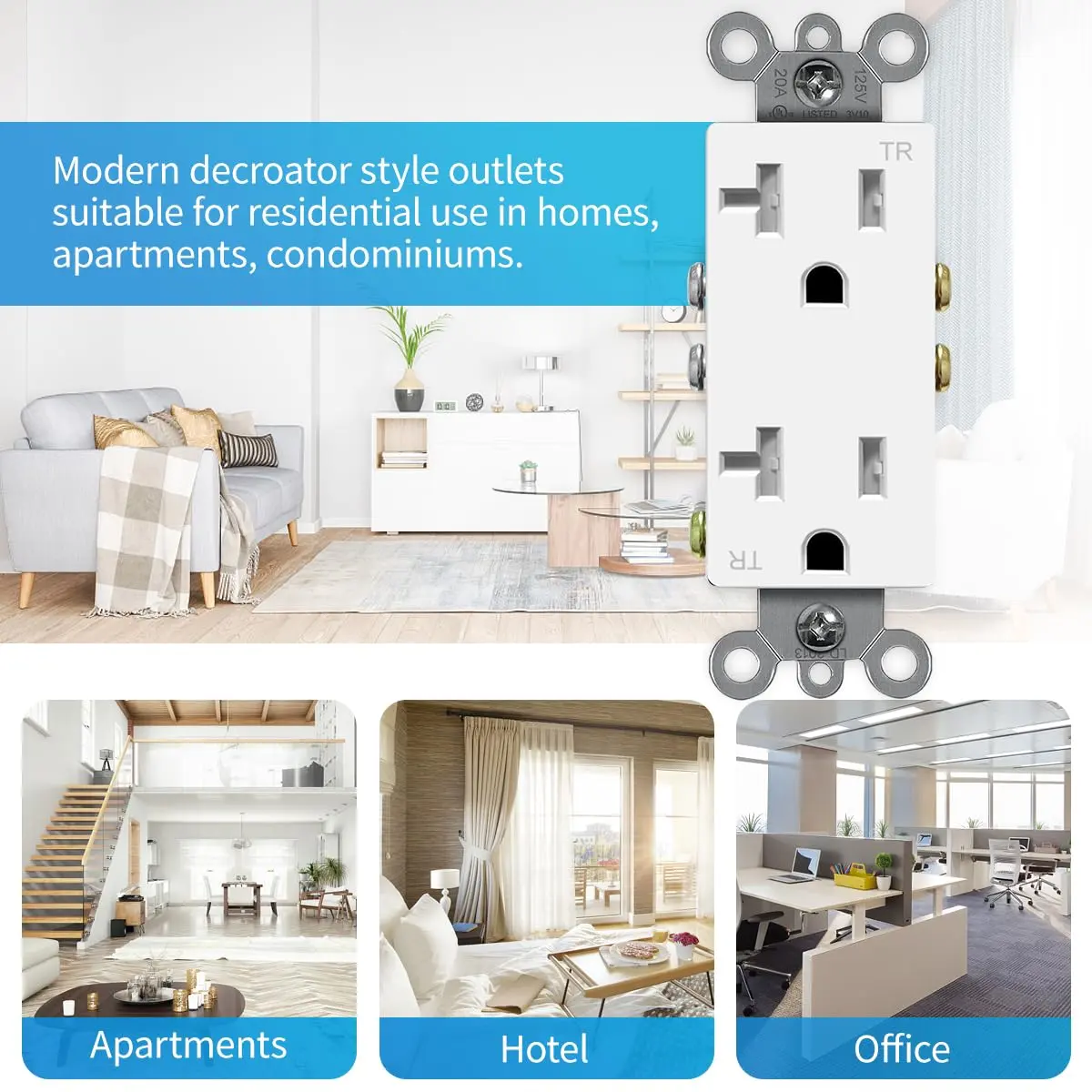 micmi Decorator Receptacle Outlet 20 Amp 125V Grounding UL Listed | Tamper Resistant, Gold Finish - view 5