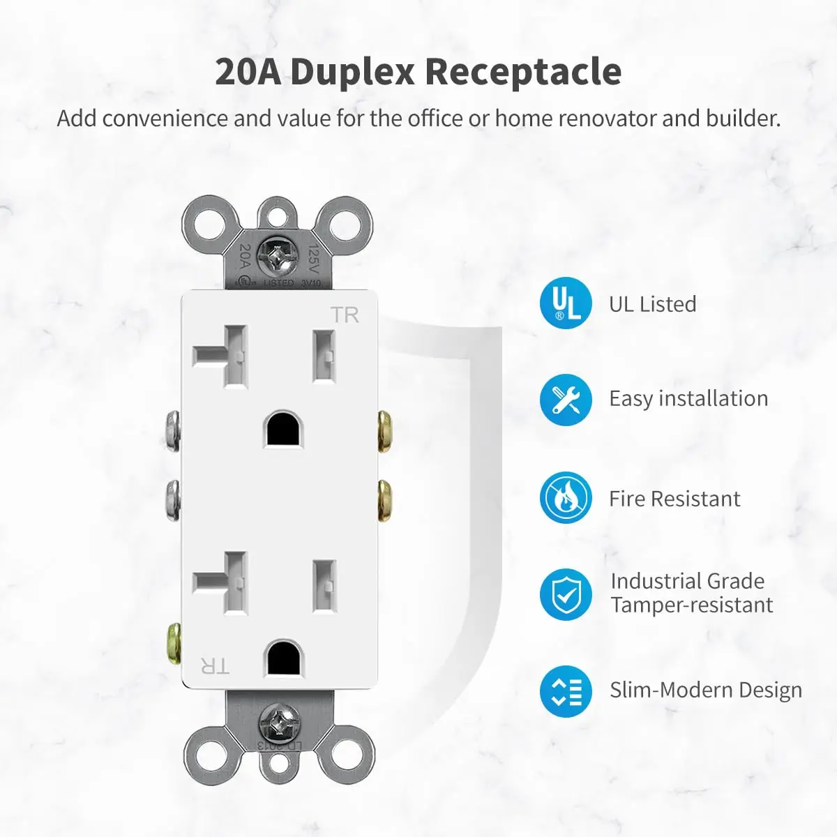 micmi Decorator Receptacle Outlet 20 Amp 125V Grounding UL Listed | Tamper Resistant, Gold Finish - view 2