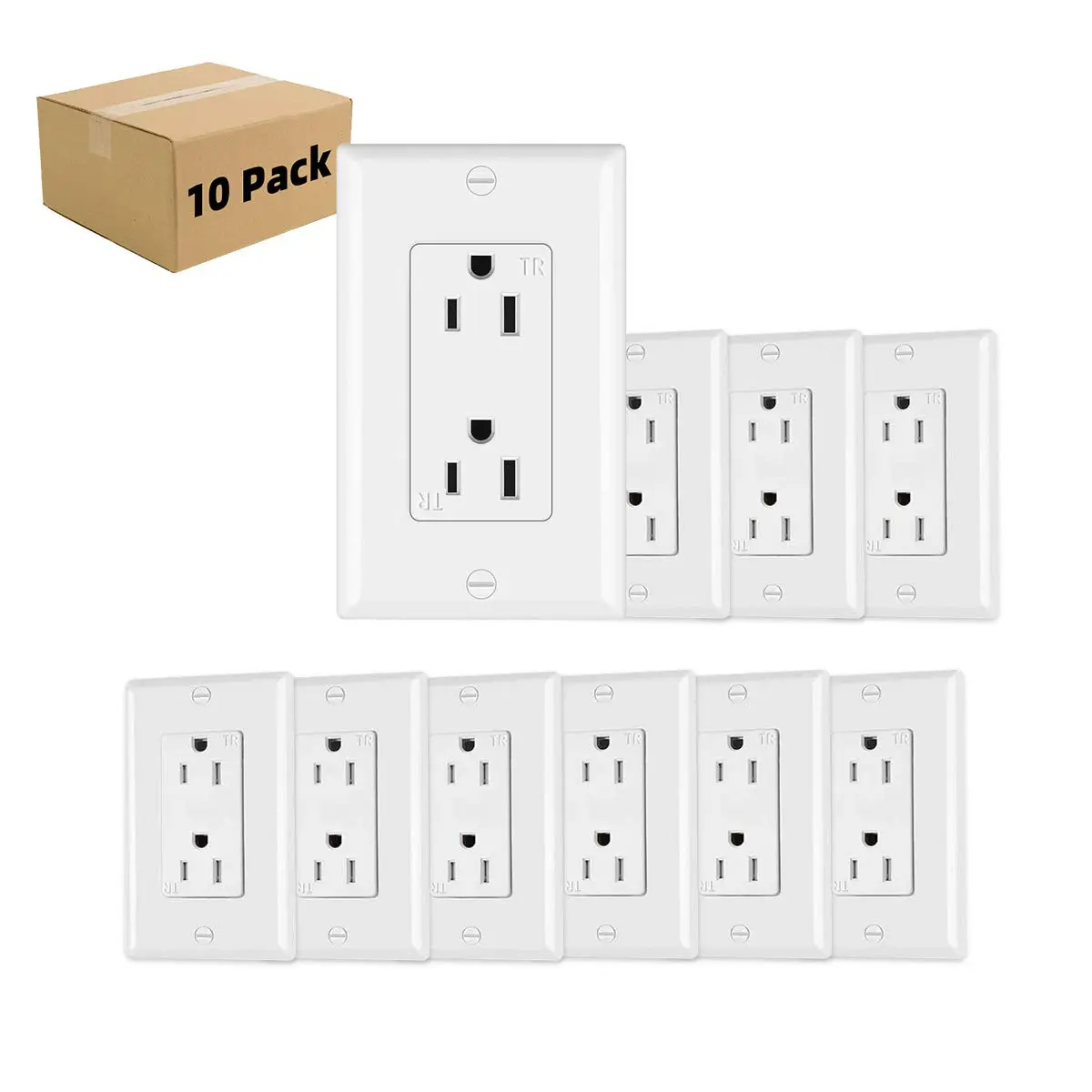 micmi 15A Decorator Receptacle Outlet | Tamper Resistant, Grounding, UL Listed, White - main product image