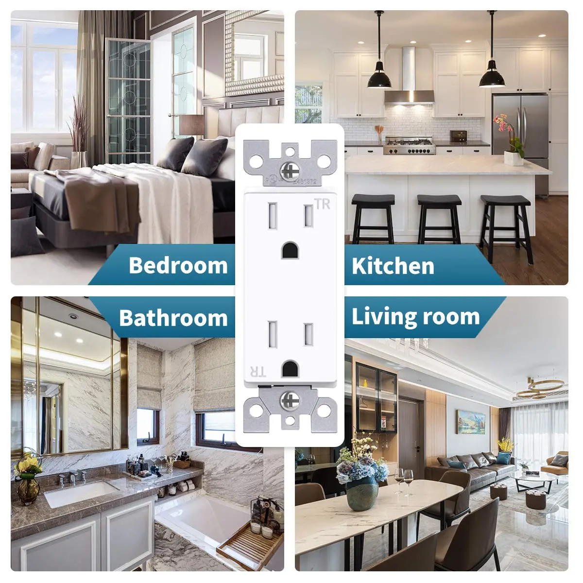 micmi 15A Decorator Receptacle Outlet | Tamper Resistant, Grounding, UL Listed, White - view 6