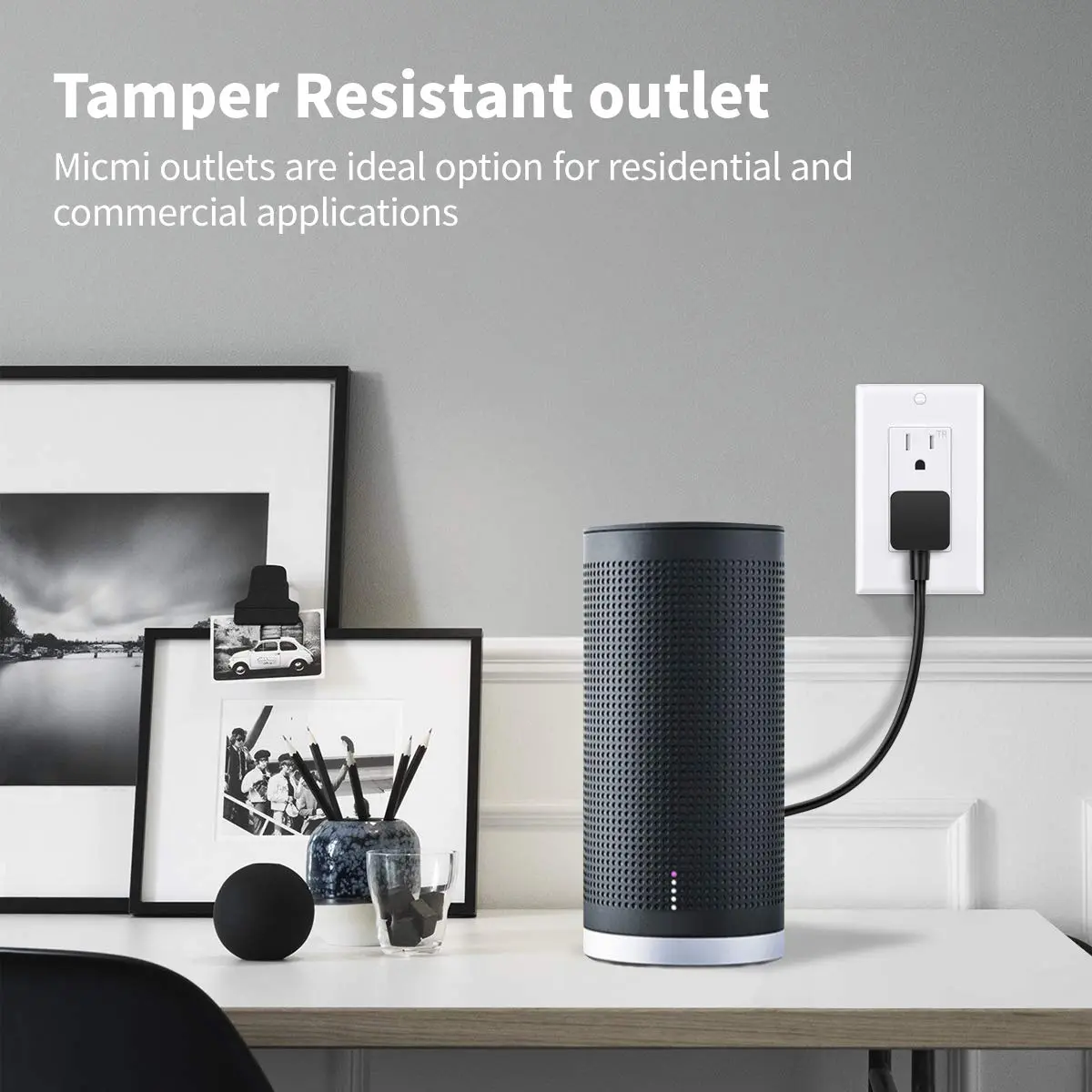 micmi 15A Decorator Receptacle Outlet | Tamper Resistant, Grounding, UL Listed, White - view 7