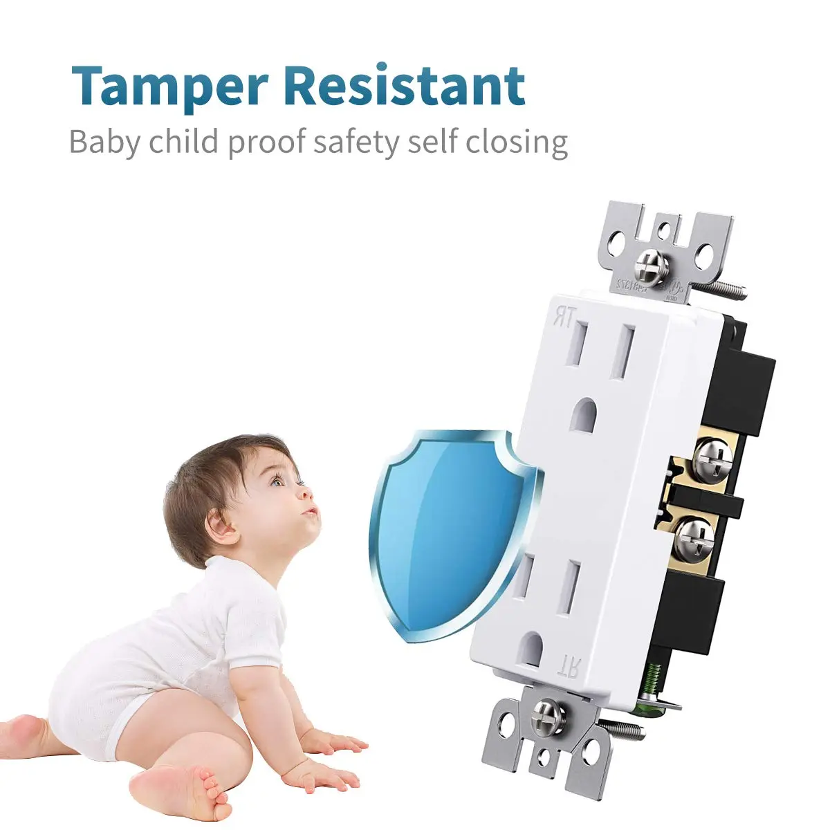 micmi 15A Decorator Receptacle Outlet | Tamper Resistant, Grounding, UL Listed, White - view 3