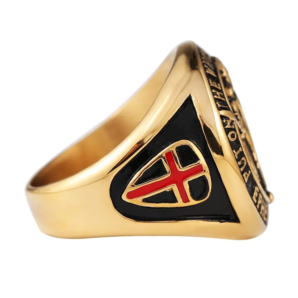 HZMAN Knights Templar Stainless Steel Ring for Men, Size 8 Gold | Faith Symbol - view 4