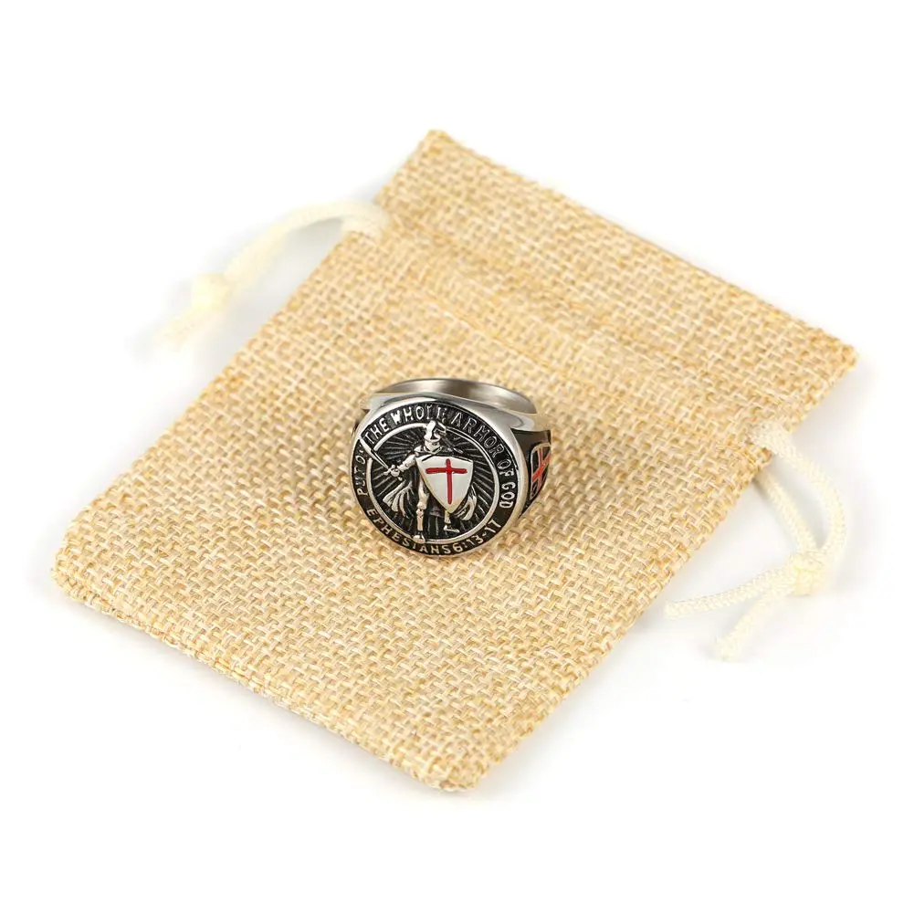 HZMAN Knights Templar Stainless Steel Ring with Red Cross Design for Men | Size 13 (US) - view 7
