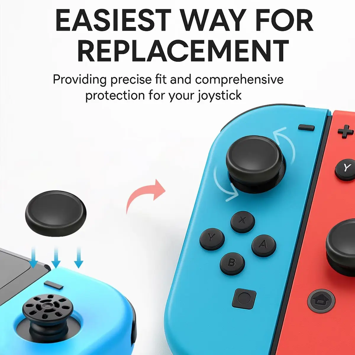 Ferkurn Joystick Controller Replacement Thumb Grip Caps for Nintendo Switch OLED & Lite (8 Pcs, Black) | Enhance Gaming Grip - view 7