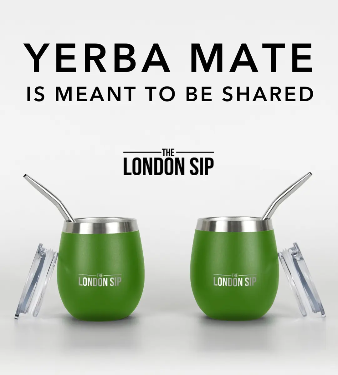 The London Sip Yerba Mate Cup & Bombilla Set, 8 oz, Stainless Steel, Modern Design, Spill-Resistant Lids, 2 Gourds, Straws, Brush, Pouch, Green - view 2