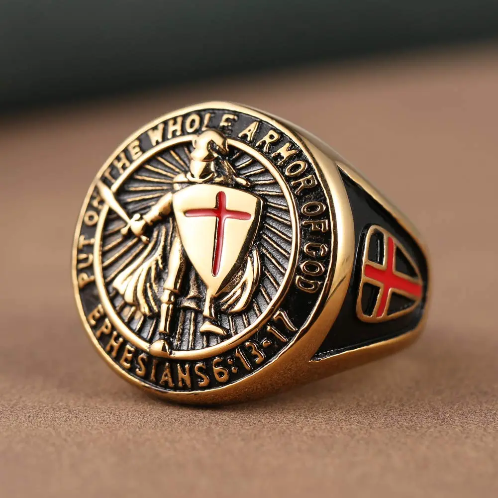 HZMAN Knights Templar Stainless Steel Ring Size 10 Gold | Faith & Strength Symbol - view 7