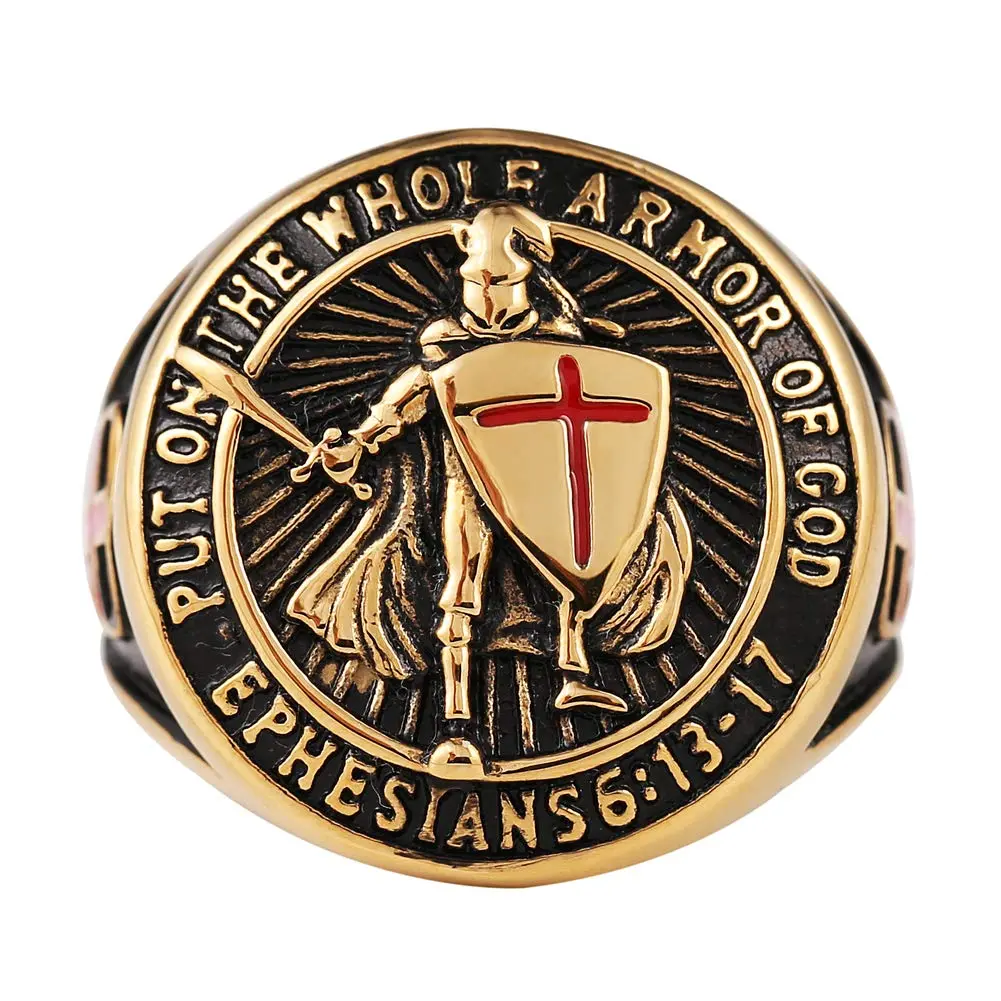 HZMAN Knights Templar Stainless Steel Ring Size 10 Gold | Faith & Strength Symbol - view 3