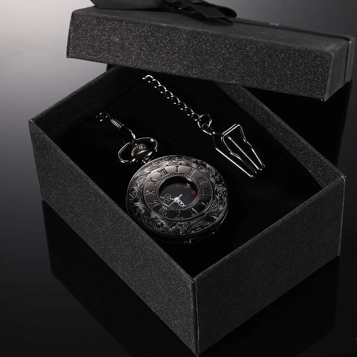 Hicarer Silver Watch Vintage Pocket Watch with Chain | Classic Roman Numerals, 4.6cm Diameter, 37cm Chain - view 5