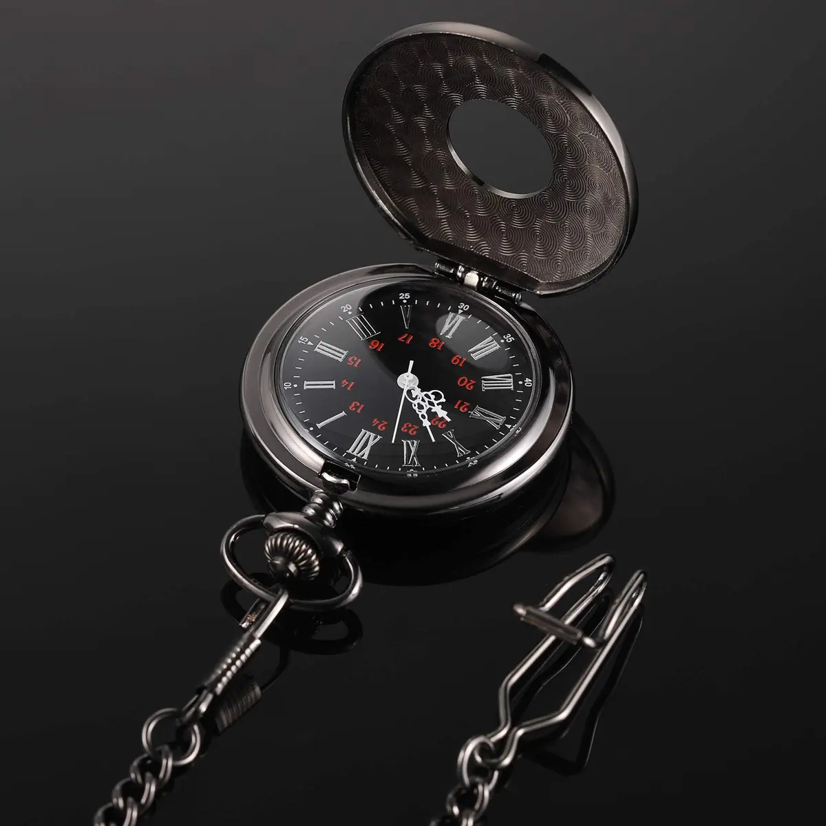 Hicarer Silver Watch Vintage Pocket Watch with Chain | Classic Roman Numerals, 4.6cm Diameter, 37cm Chain - view 6