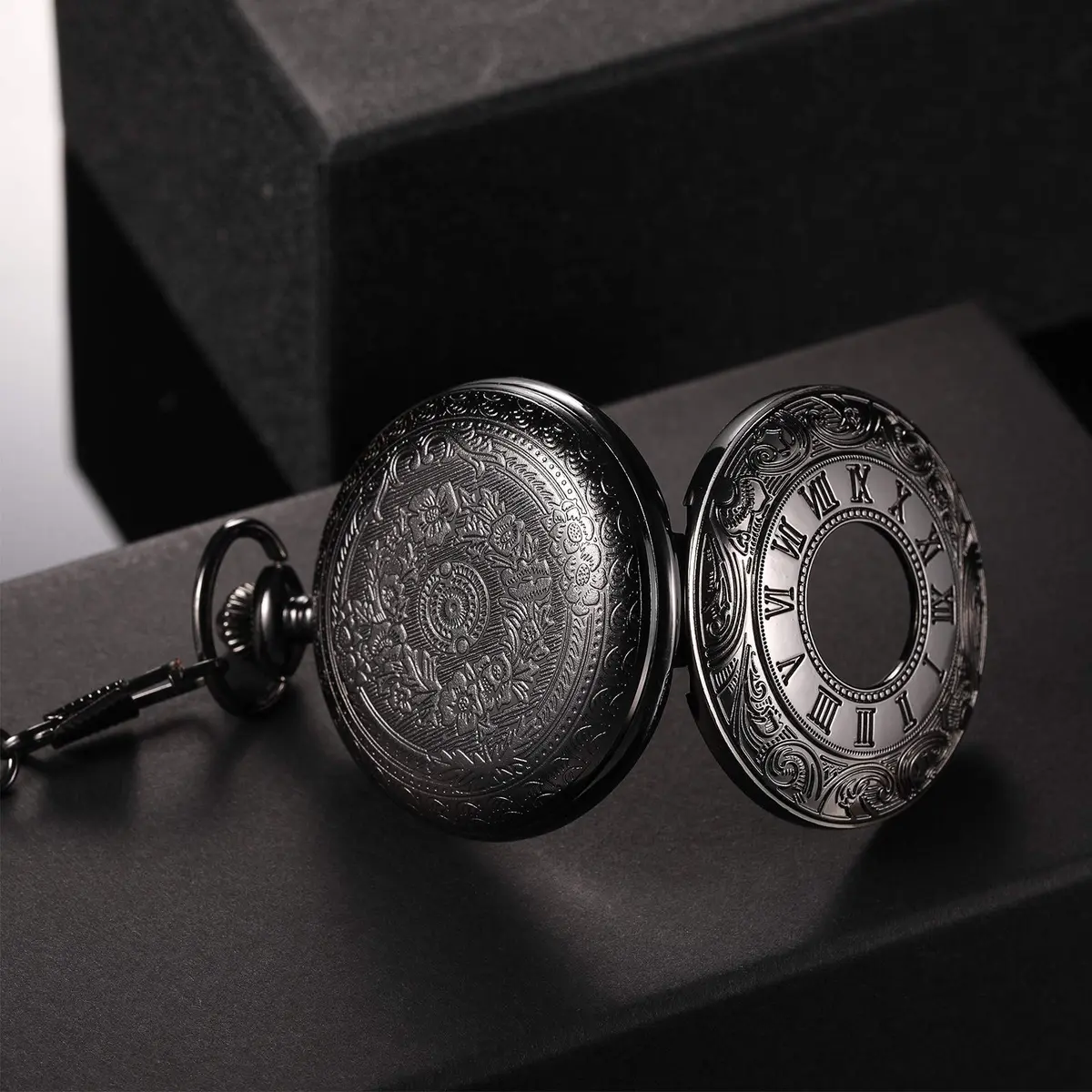 Hicarer Silver Watch Vintage Pocket Watch with Chain | Classic Roman Numerals, 4.6cm Diameter, 37cm Chain - view 4
