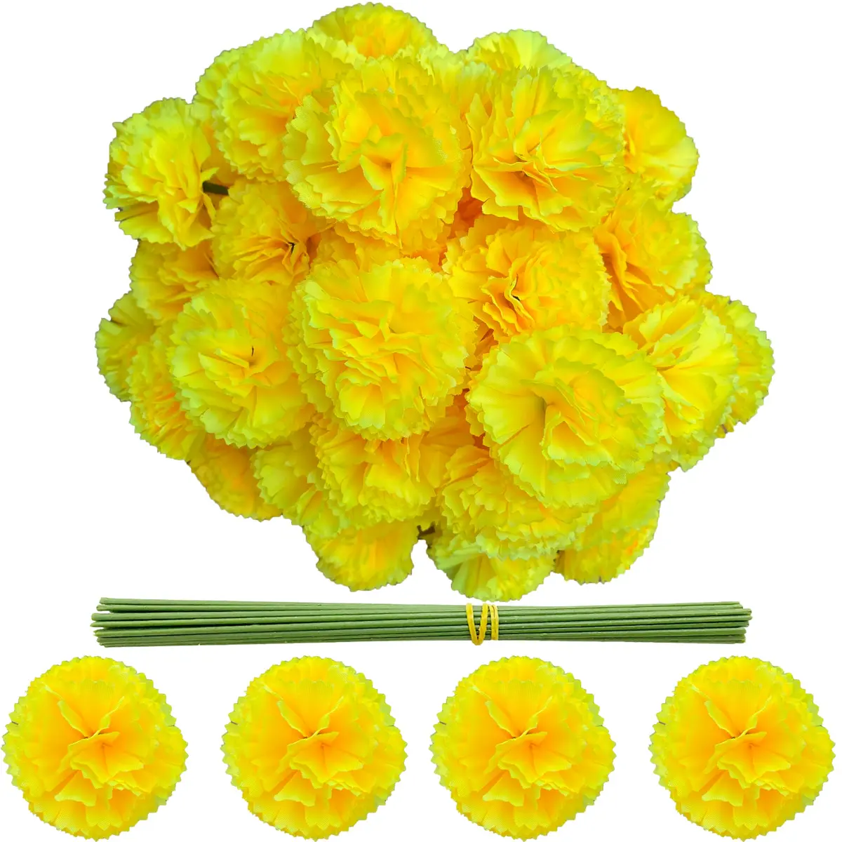 Gusaloo Yellow Marigold Flower Heads 50Pcs (5-6cm) | Bulk Artificial Flowers for Indian Festivals & Crafts - main product image
