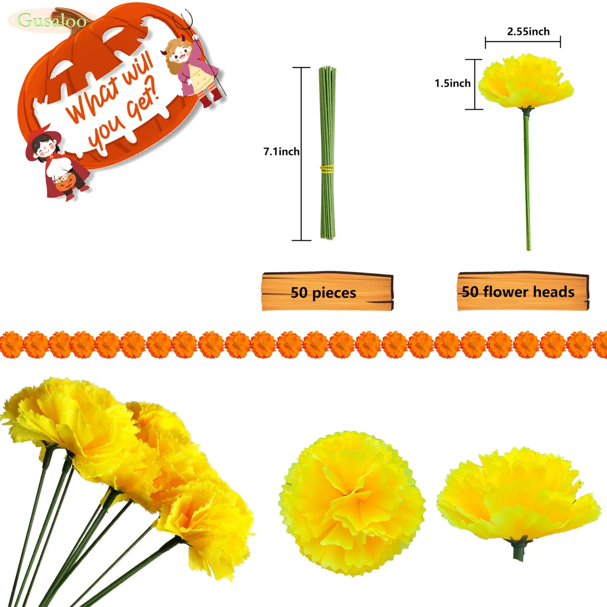 Gusaloo Yellow Marigold Flower Heads 50Pcs (5-6cm) | Bulk Artificial Flowers for Indian Festivals & Crafts - view 2