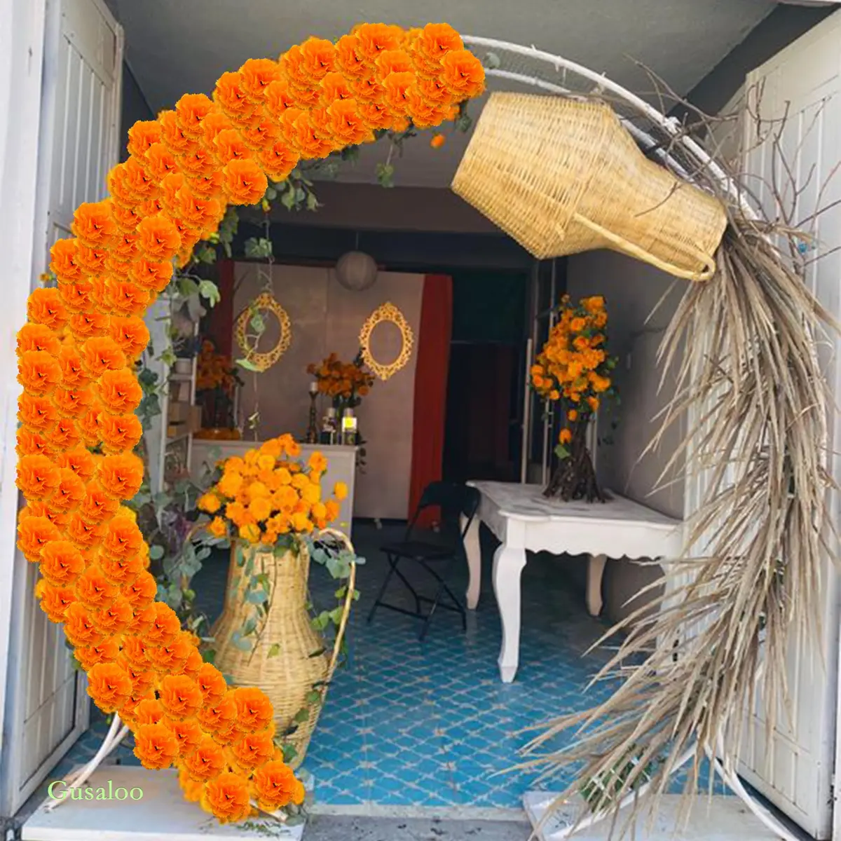 Gusaloo 50Pcs Orange Marigold Flower Heads 5-6cm | Realistic Silk & Plastic Craft Flowers for Indian Festivals & Decor - view 4