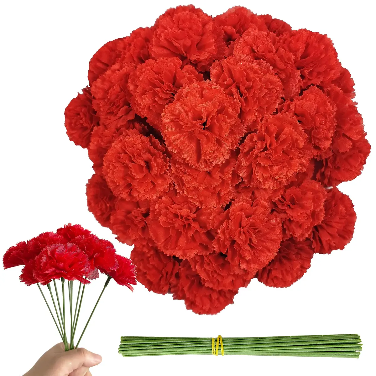 Gusaloo Red Marigold Flower Heads Bulk 50Pcs, Silk Artificial Flowers 5-6cm | Realistic Style for Diwali Home Decor - main product image