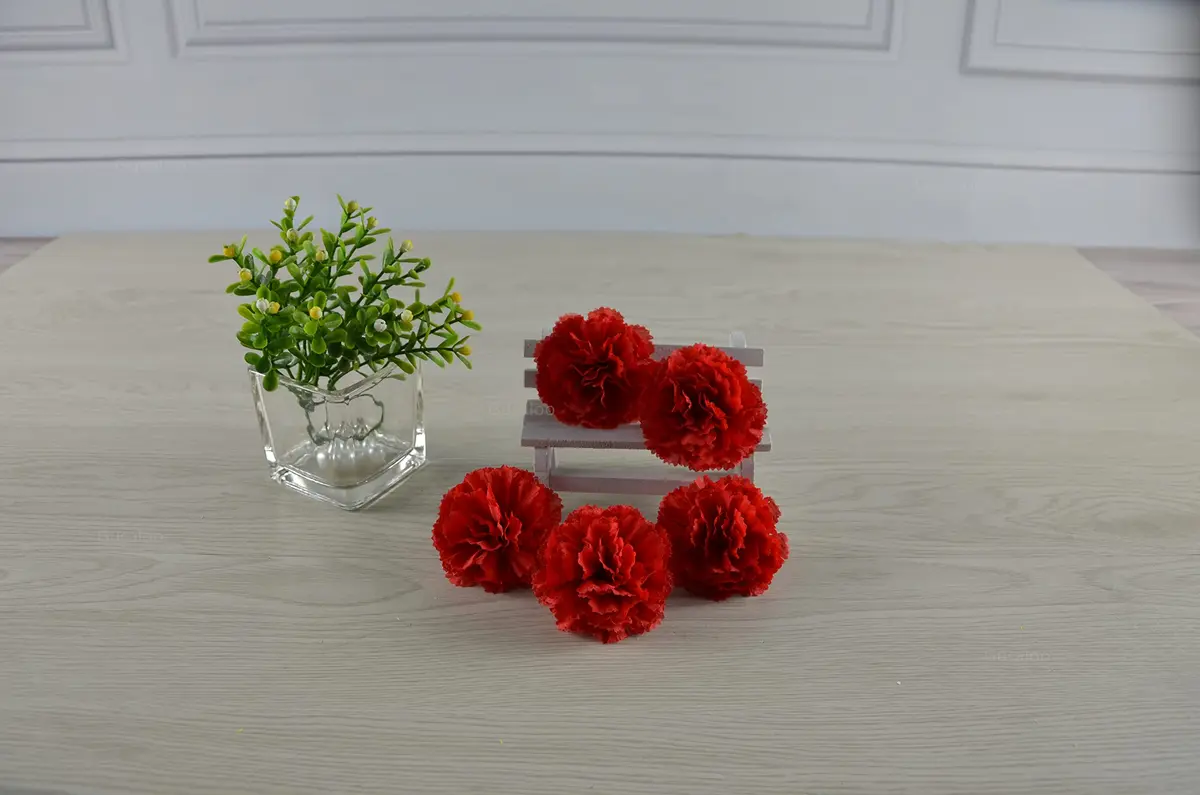 Gusaloo Red Marigold Flower Heads Bulk 50Pcs, Silk Artificial Flowers 5-6cm | Realistic Style for Diwali Home Decor - view 7
