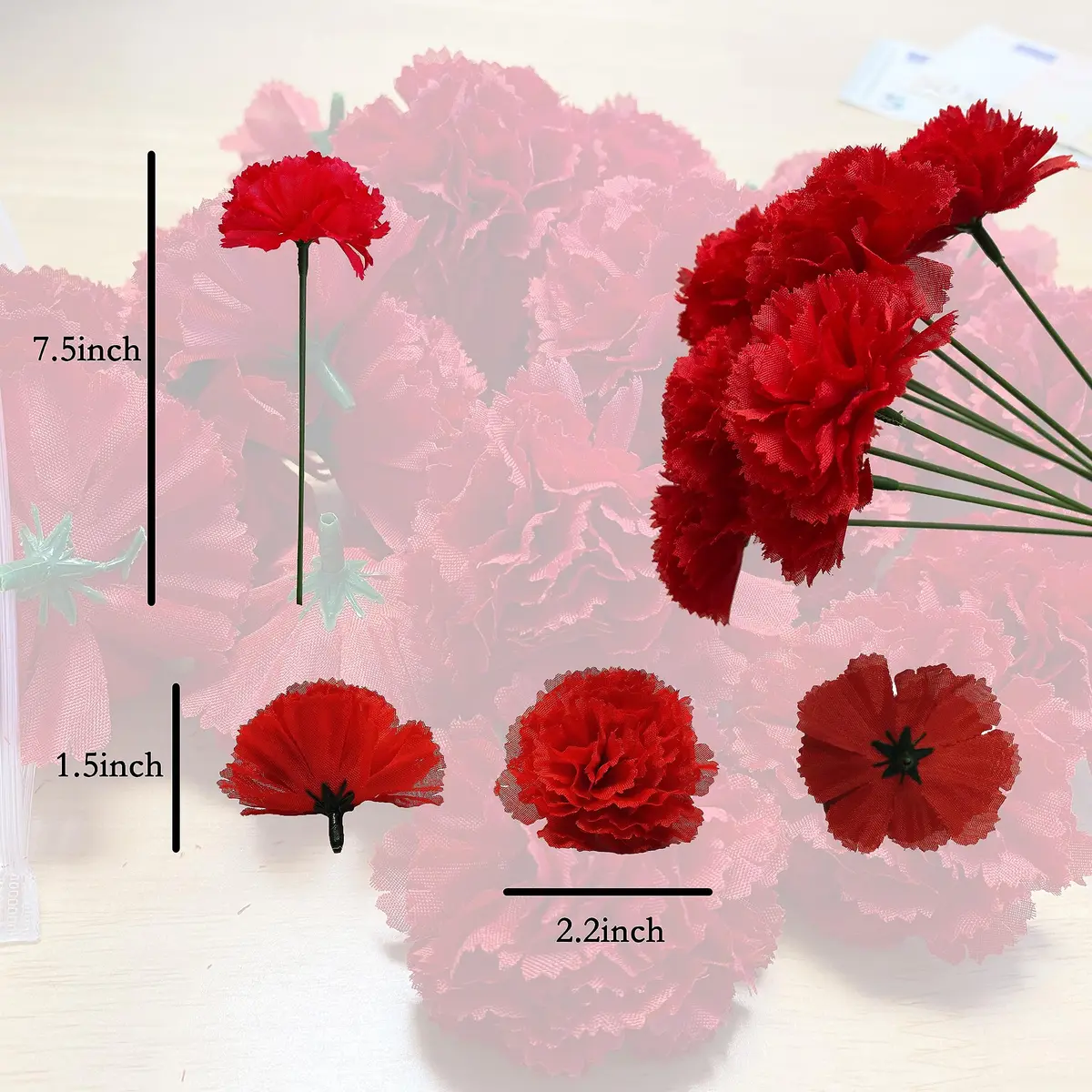 Gusaloo Red Marigold Flower Heads Bulk 50Pcs, Silk Artificial Flowers 5-6cm | Realistic Style for Diwali Home Decor - view 2