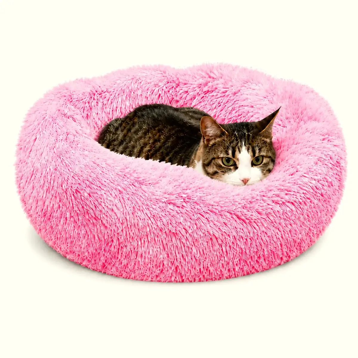 Whiskers & Friends Pink Gradient Donut Cat & Small Dog Bed 58cm (23" x 23" x 7") | Cozy Orthopedic Support for Anxiety Relief - main product image