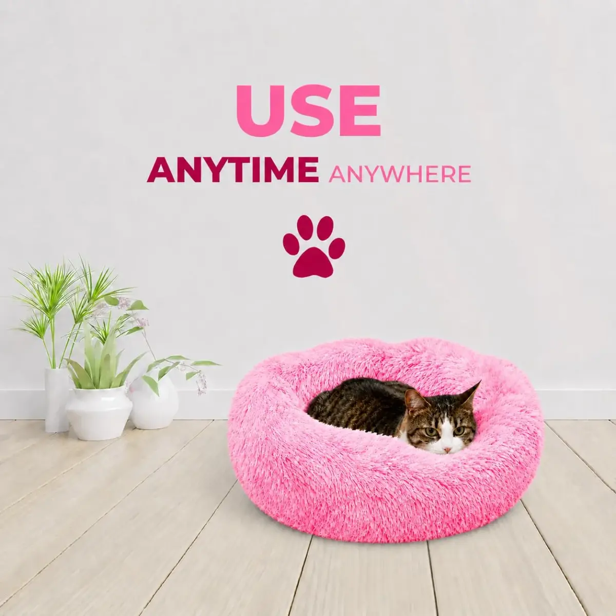 Whiskers & Friends Pink Gradient Donut Cat & Small Dog Bed 58cm (23" x 23" x 7") | Cozy Orthopedic Support for Anxiety Relief - view 6