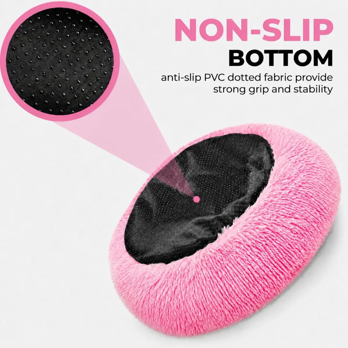 Whiskers & Friends Pink Gradient Donut Cat & Small Dog Bed 58cm (23" x 23" x 7") | Cozy Orthopedic Support for Anxiety Relief - view 4