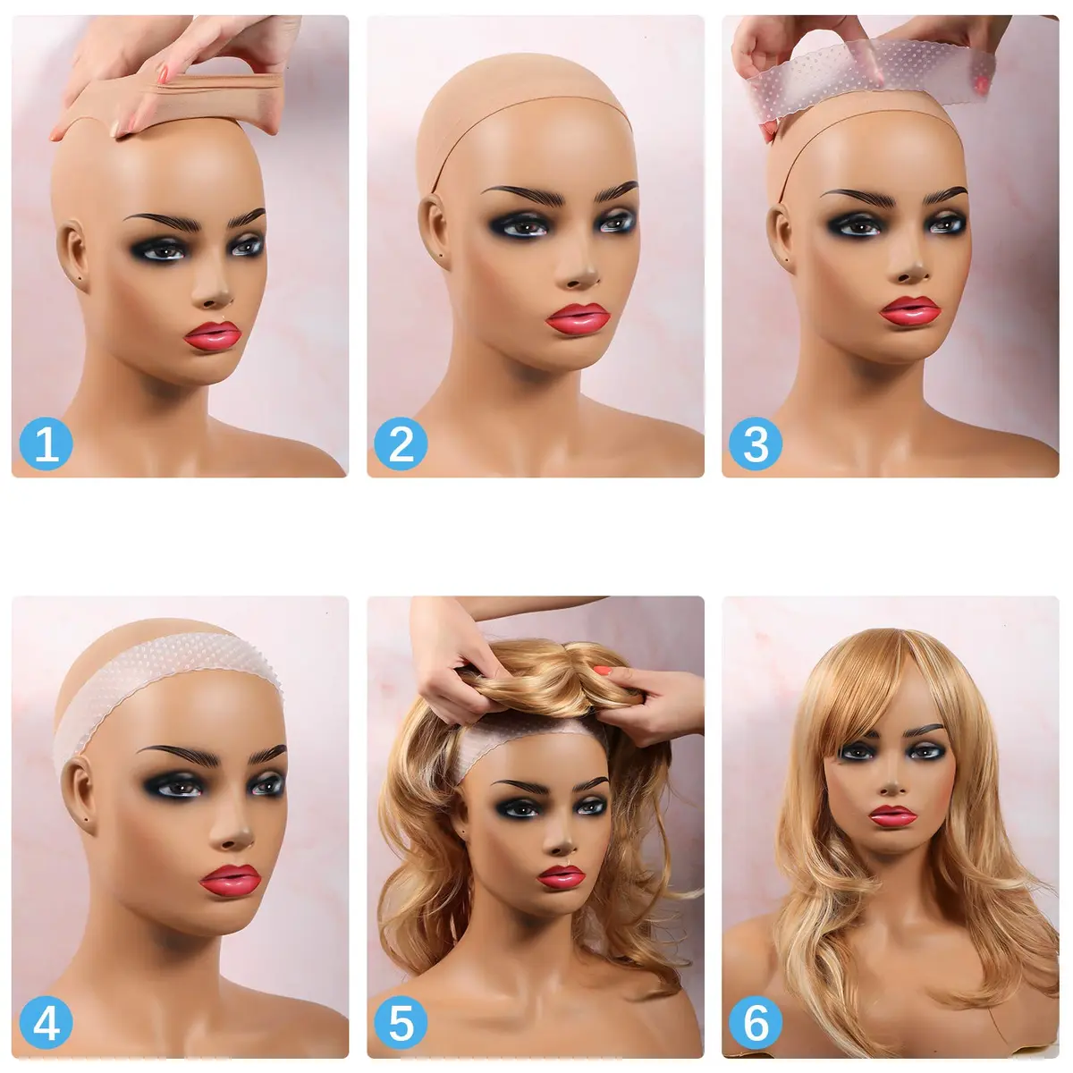 WILLBOND Silicone Wig Grip Headband & Nylon Wig Caps | Non Slip, Breathable, Reusable (6 pcs, Transparent, Dark Brown, Black) - view 7