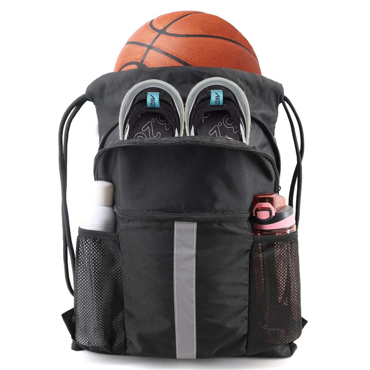 BeeGreen X-Large Black Drawstring Backpack with Shoe Compartment | Durable Oxford Fabric Gym Sackpack - main product image