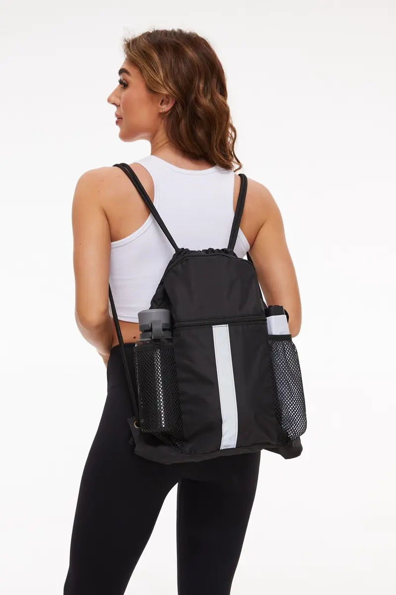 BeeGreen X-Large Black Drawstring Backpack with Shoe Compartment | Durable Oxford Fabric Gym Sackpack - view 8