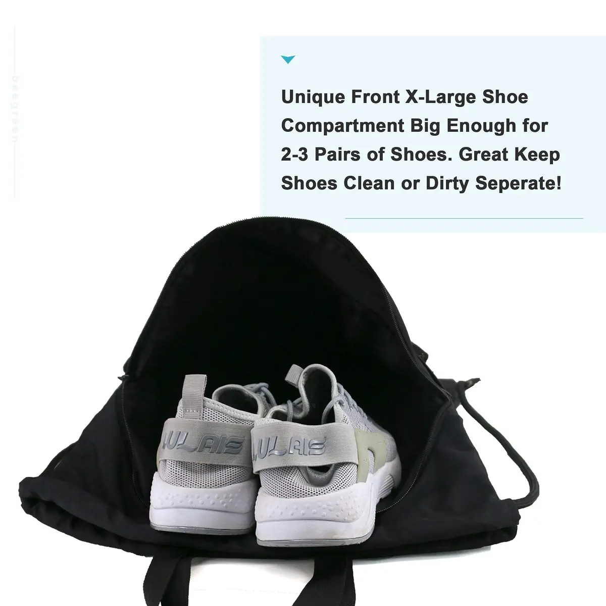BeeGreen X-Large Black Drawstring Backpack with Shoe Compartment | Durable Oxford Fabric Gym Sackpack - view 3
